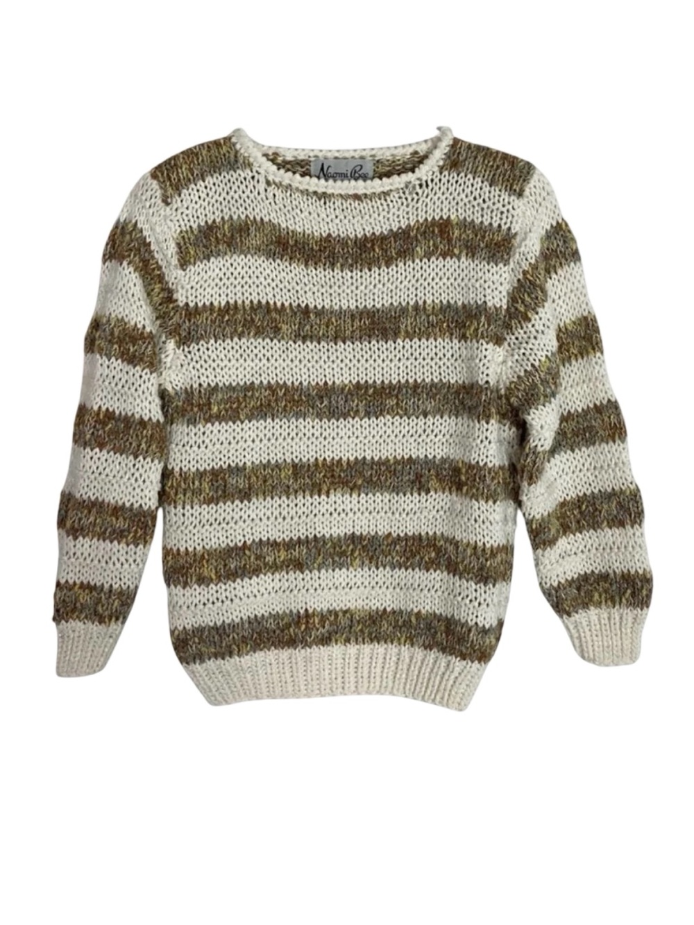 Vintage 90s Striped Crewneck Pullover Neutral Sweater Womens Size Medium
